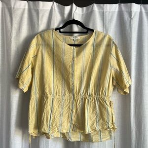 yellow, blue and white blouse
